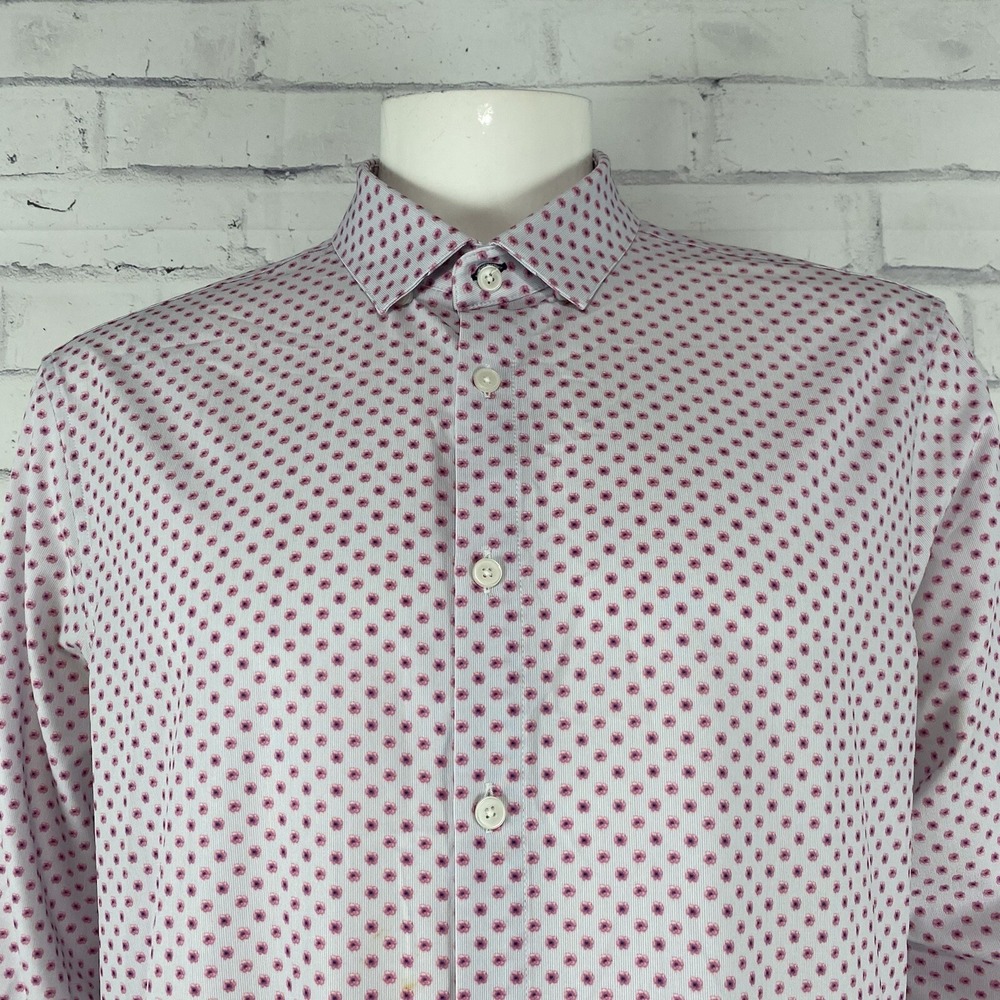 Mizzen+Main Shirt Men's Large Long Sleeve Button Up Floral White Dress Shirt